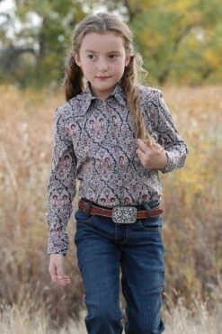 Cruel Girl | Girls Navy Print LS Snap Shirt