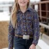 Cruel Denim | Girls Navy Western Snap LS Shirt -Western Cowboy Equipment Shop CTW8040003