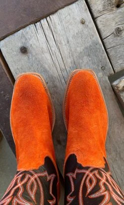 Fenoglio Boot Co. | Orange Roughout Black Smooth Italian -Western Cowboy Equipment Shop IMG 8478