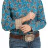 Cinch | Ladies Blue Teal Print LS Shirt -Western Cowboy Equipment Shop IMG 0508