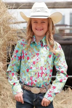 Cruel | Girls Turquoise Western Print LS Snap Shirt