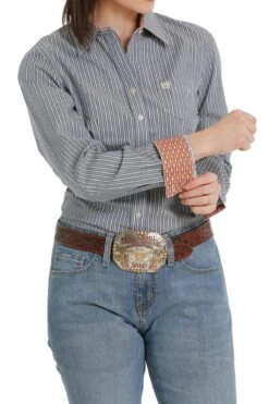 Cinch | Ladies Dusty Blue Striped LS Shirt -Western Cowboy Equipment Shop MSW9164196 3