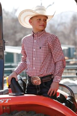 Cinch | Boys Pink Plaid LS Shirt